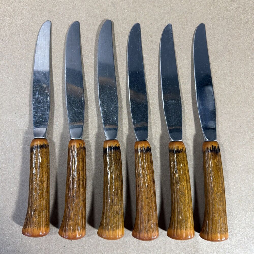 Vintage Set of 6 Hull Stainless Steel Handle Kitchen Serrated Knives
